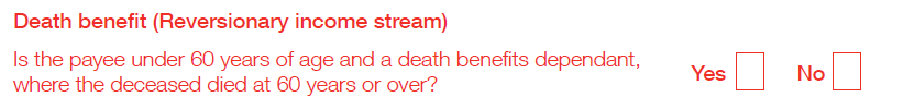 Image of Death benefit (Reversionary) income stream question on form.