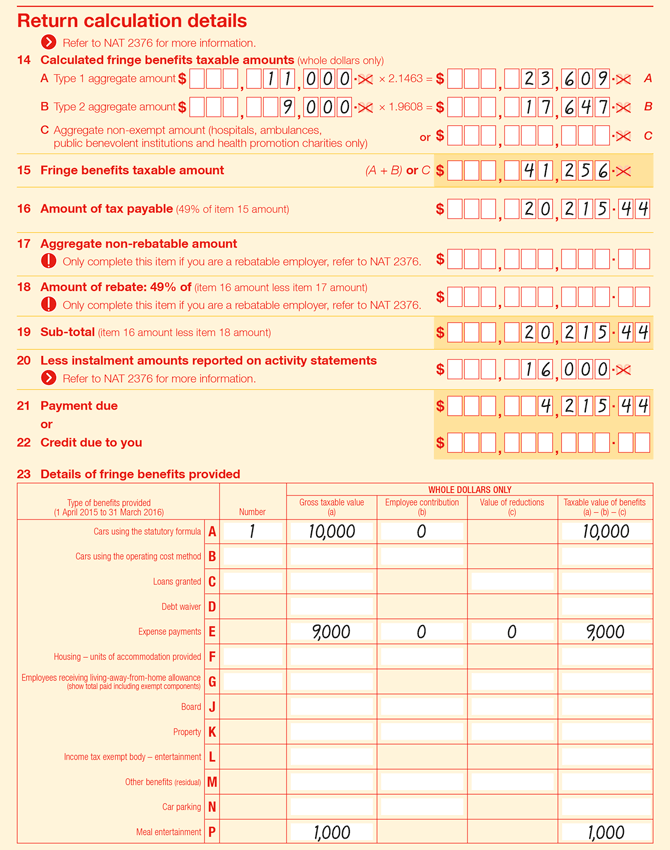 14 Calculated fringe benefits taxable amounts