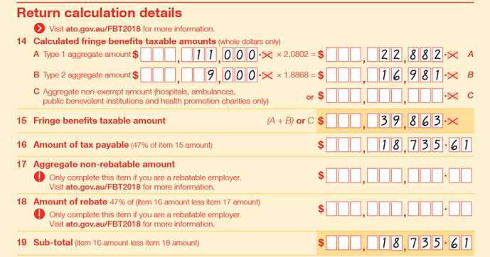 Items 14-19 of a taxable employer return