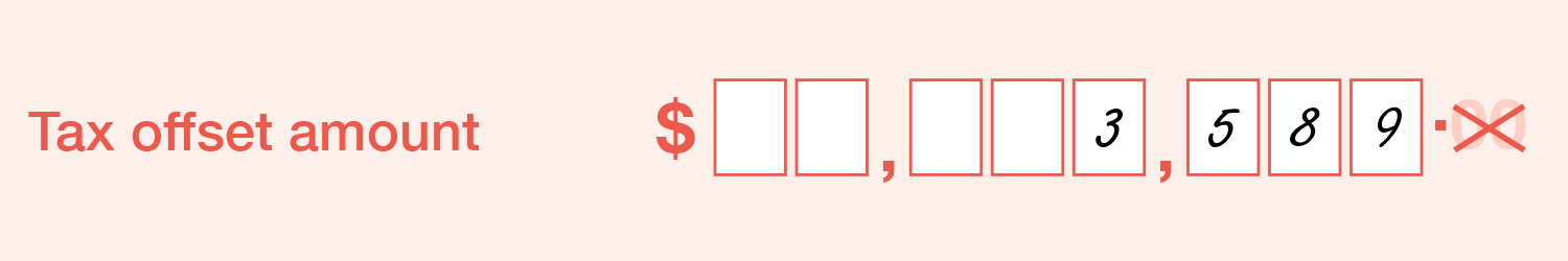 Example of the completed Tax offset amount field showing $3,589.