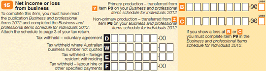 Question 15 image from the Tax return for individuals (supplementary section) form.