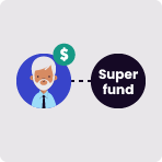 an employer with a green dollar sign connected by a dotted line to a navy circle with Super fund on it