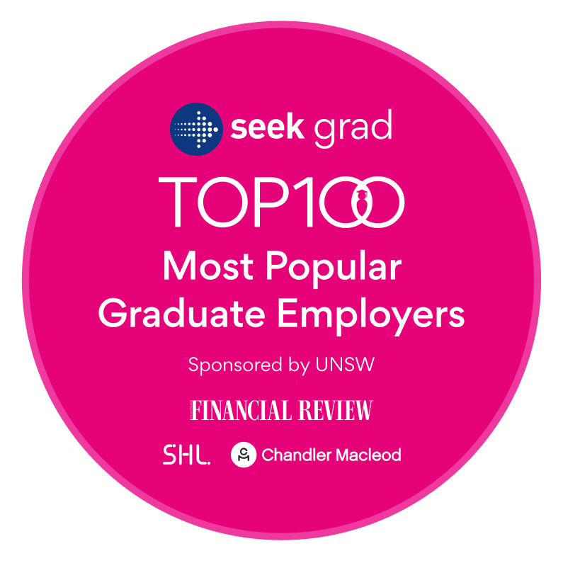 A badge for Top100 graduate employers. Text displays 'Most Popular Graduate Employers'.