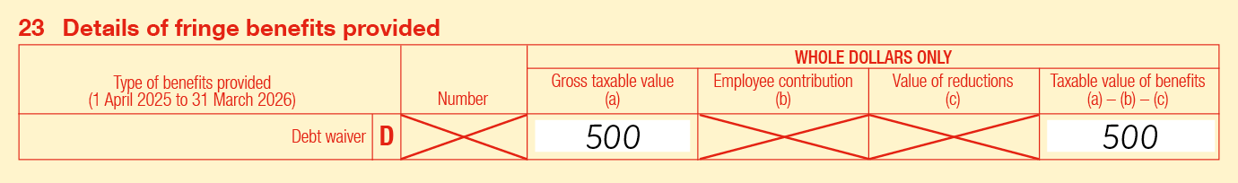 Completed label 23D using the information in example 9.