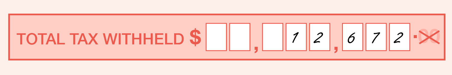 Example of the completed 'Total tax withheld' field of the form