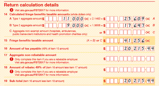 Items 14-19 of a taxable employer return