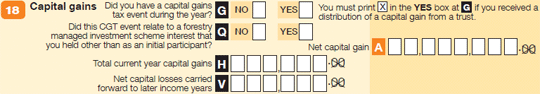 Question 18 image from the Tax return for individuals (supplementary section) form.