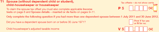 Question T1 image from the Tax return for individuals form.