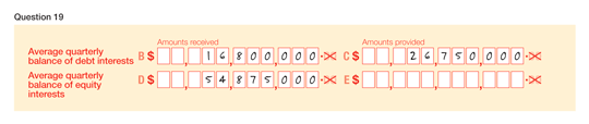 Image of Question 19 of the form completed using the information from the tables within this example. 