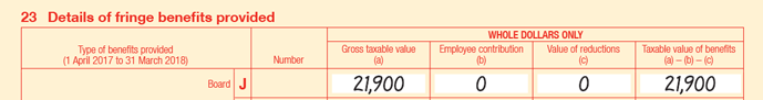 Example 17: Taxable value of board fringe benefits