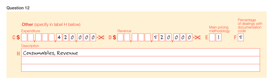 Image of Question 12 of the form completed using the information from the tables within this example. 