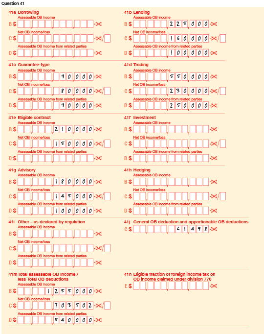 Image of Question 41 of the form completed using information privided within this example).