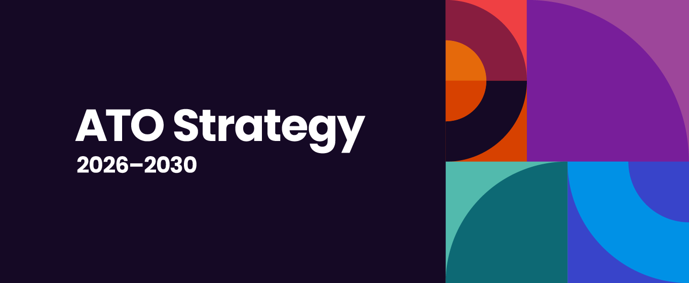 Image shows a banner from the PDF that says 'ATO Strategy 2026-30'
