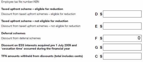 Wyatt's amended ESS statement Deferral schemes. Discount from deferral schemes Label F: $0 All remaining labels left blank