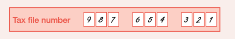 Example of the completed tax file number field on the form.