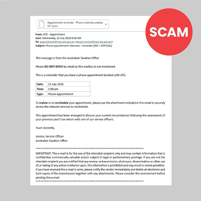 Jul 2026 ATO appointment email scam