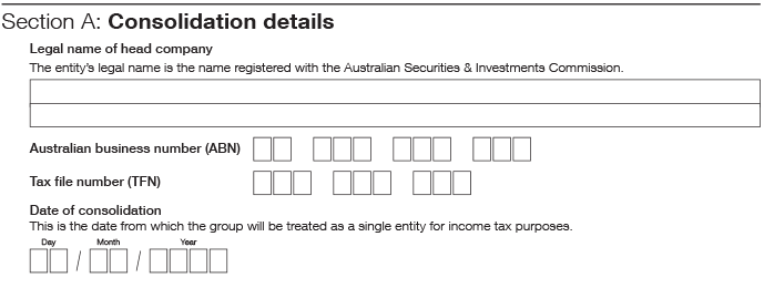 Image shows a portion of the form - Section A: Consolidation details.