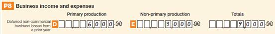 Item P8 completed with $6000 at D (Primary production), $3000 at E (Non-primary production) and $9000 in the Totals area.