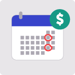 a monthly calender page with two paydays circled and a green dollar sign