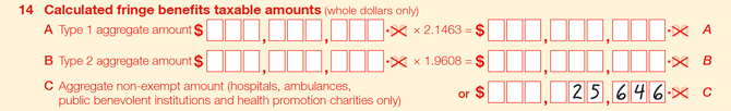 Example: Calculate the aggregate non-exempt amount for an eligible public benevolent institution or health promotion charity 