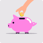 a hand putting a coin into a piggy bank