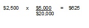 Formula for example 8 - $2,500 multiplied by ($5,000 divided by $20,000) = $625