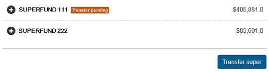 This screen shows that if a member has previously submitted a request the ‘Transfer pending’ indicator will appear and show that the account will not be available to be transferred again.