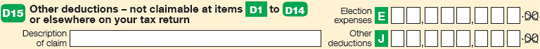Question D15 image from tax return for individuals (supplementary section) form