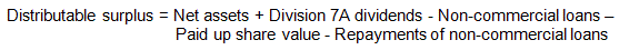 Distributable surplus for an income year formula.