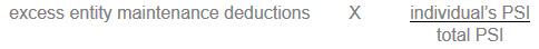 Divide the individual's PSI by the total PSI. Multiply this amount by the amount of excess entity maintenance deductions.