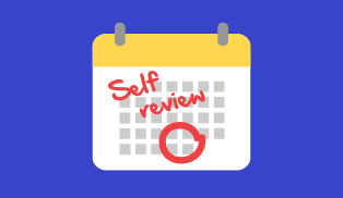 Image of a month to a page calendar with date box circled in red with text self review