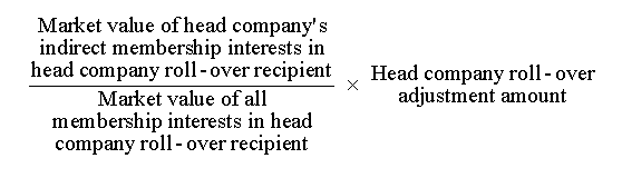 ((Market value of head company's indirect membership interests in head company roll-over recipient / Market value of all memebership interests in head company roll-over recipient) * (Head company roll-over adjustment amount))