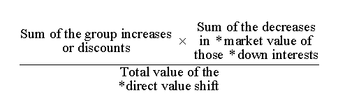 (((Sum of the group increases or discounts) * (Sum of the decreases in market value of those down interests)) / (Total value of the direct value shift))