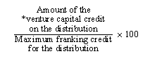 (Amount of the venture capital credit on the distribution / Maximum franking credit for the distribution) * 100