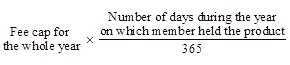 Formula for fee cap for member who holds the product for part of the year