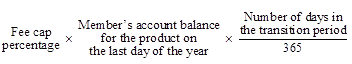 Formula for the maximum capped fees and costs to the member in relation to the product for the transition period
