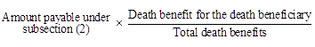 Formula for amount paid to each death beneficiary