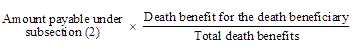 Formula to determine the amount payable to each death beneficiary