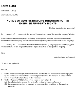 Form 509B: Notice of administrator's intention not to exercise property rights