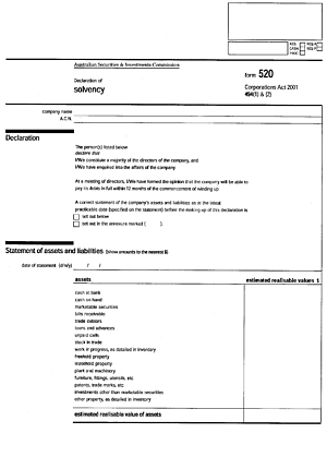 Form 520: Declaration of insolvency