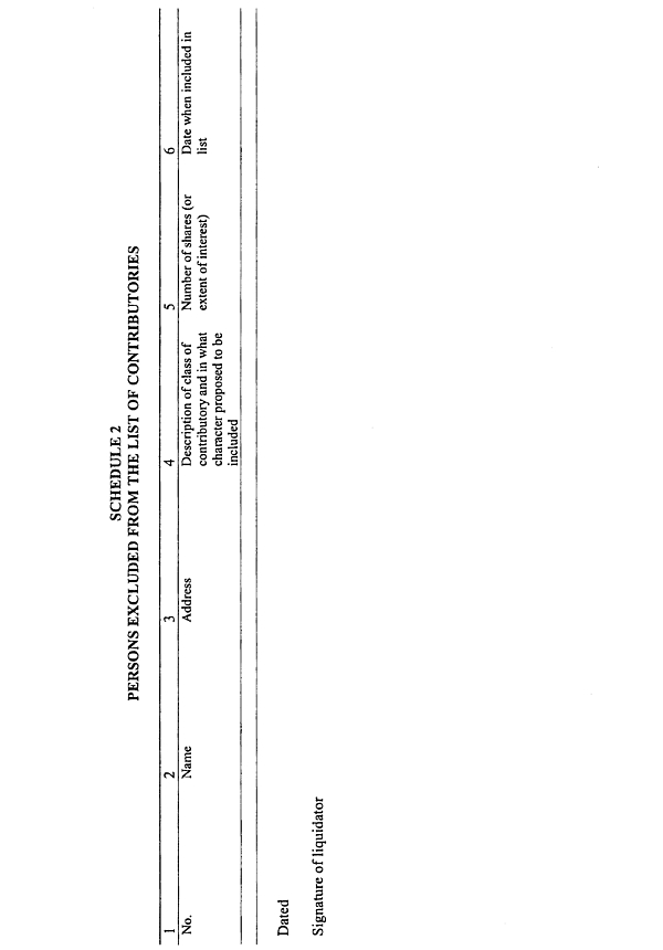 Form 541: Certificate of liquidator of final settlement of list of contributories (cont)