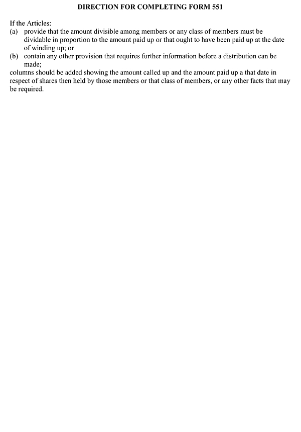 Form 551: Direction for completing Form 551