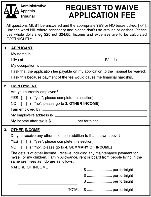 Request to Waive Application Fee p1