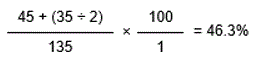 Start formula 45 plus open bracket 35 divided by 2 close bracket divided by 135 multiplied by 100 divided by 1 end formula
