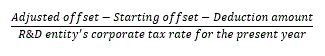 Formula for amount allowed as a deduction for a catch-up amount for an offset year