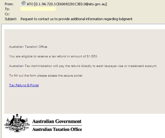 Scam email appearing to come from ATO.