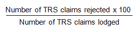Number of TRS claims rejected x 100 divide by Number of TRS claims lodged 