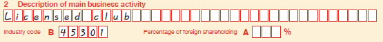 Example using Item 2 Description of main business activity label