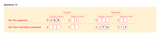 Image of Question 14 of the form completed using information provided within this example.