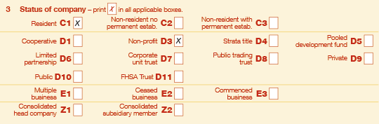 Example using 'Item 3 Status of company' label